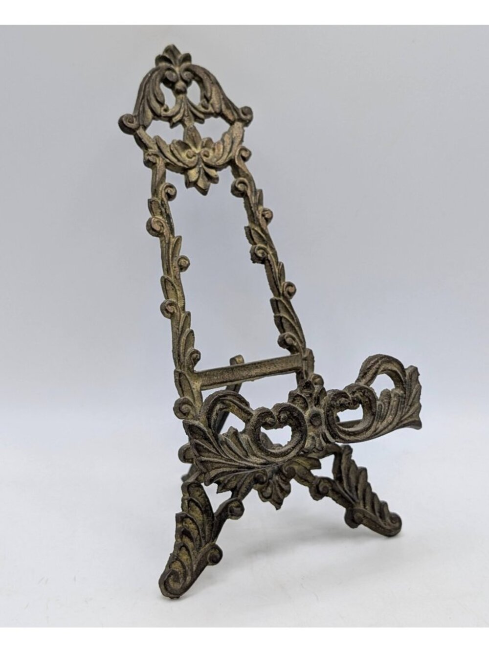 Vintage Ornate Victorian Brass Easel Photo Plate Book Display Stand Baroque 7"